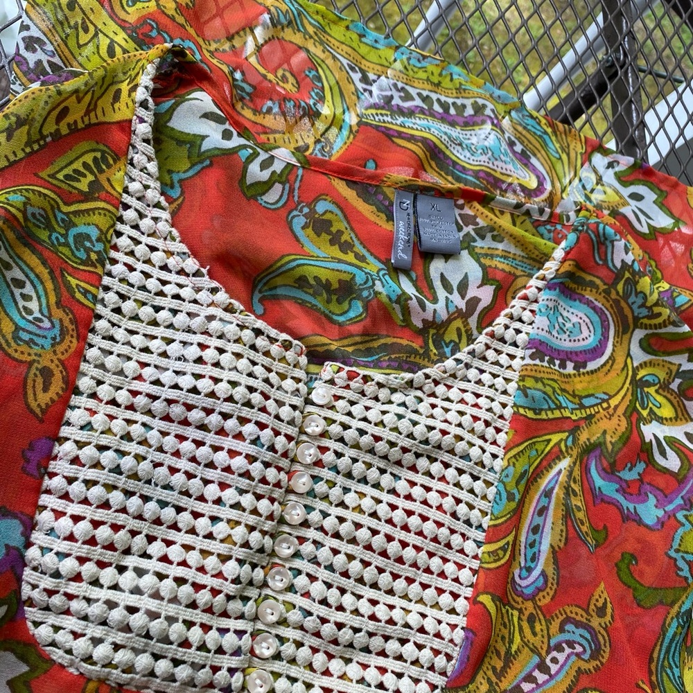 New Directions Weekend Women's Vintage Crochet Shear Multi-Color Blouse Size XL - Picture 10 of 10